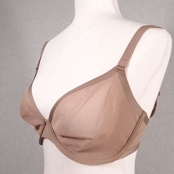 CUUP The Plunge Bra Size 32H NWOT Sheer Mesh Taupe Gold Hardware Triple Hook/Eye - Picture 3 of 14